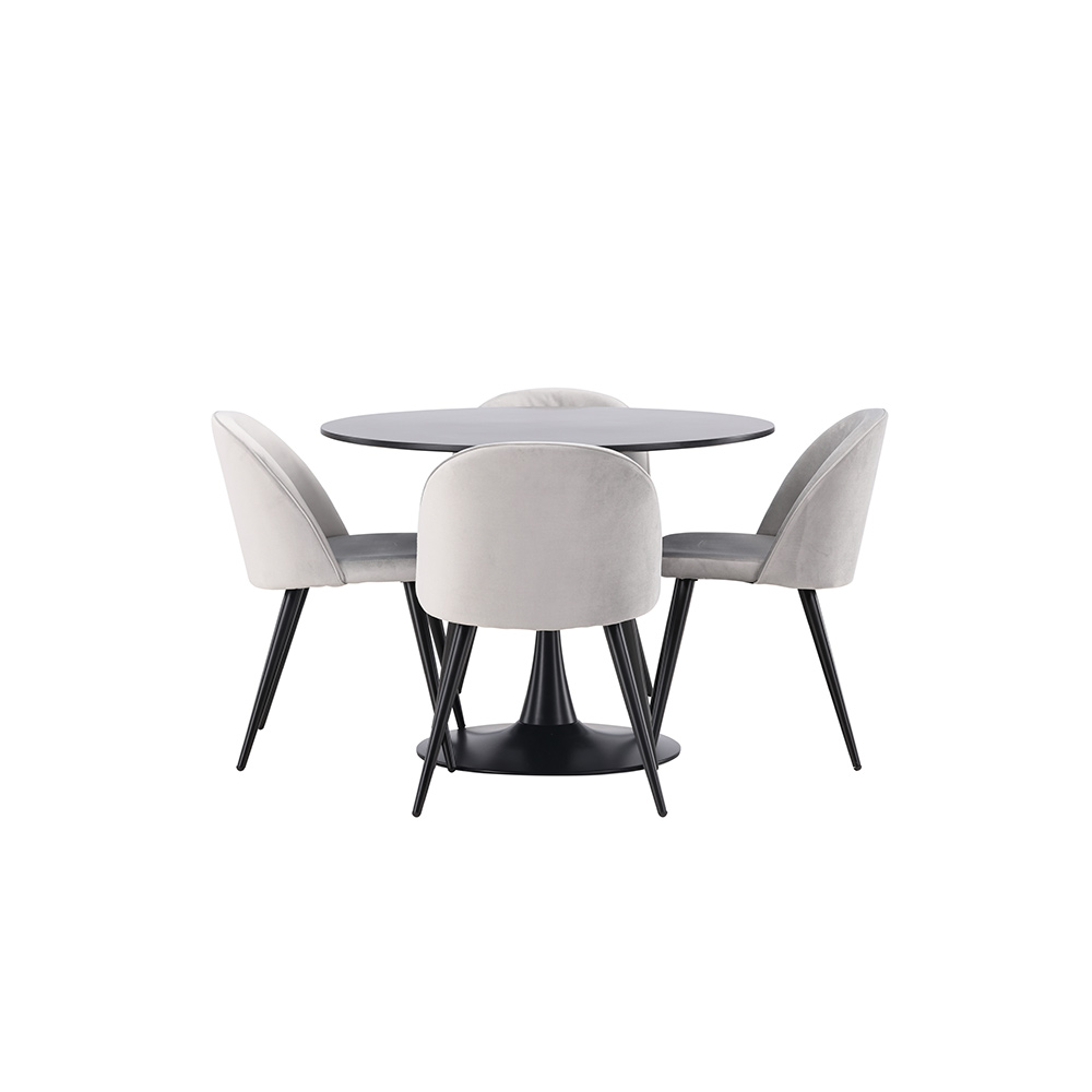 Matgrupp Venture Home Glade Ø 100 cm med 4 Velvet Stolar