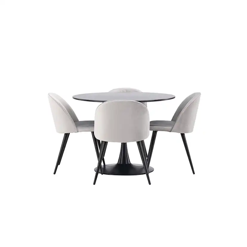 Matgrupp Venture Home Glade Ø 100 cm med 4 Velvet Stolar