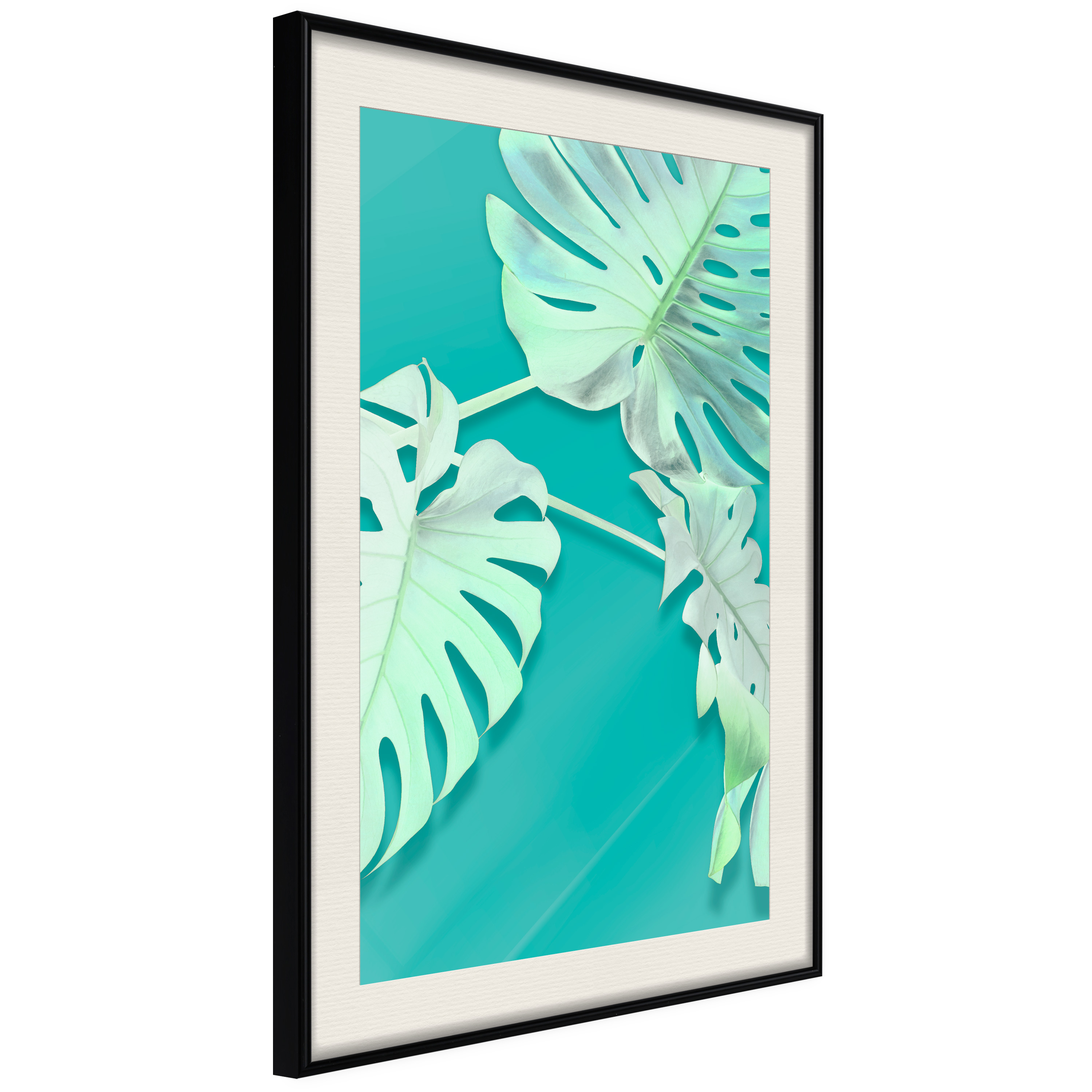 Affisch - Mint Monstera [Poster] 40x60 Svart ram med passepartout, 40x60 cm