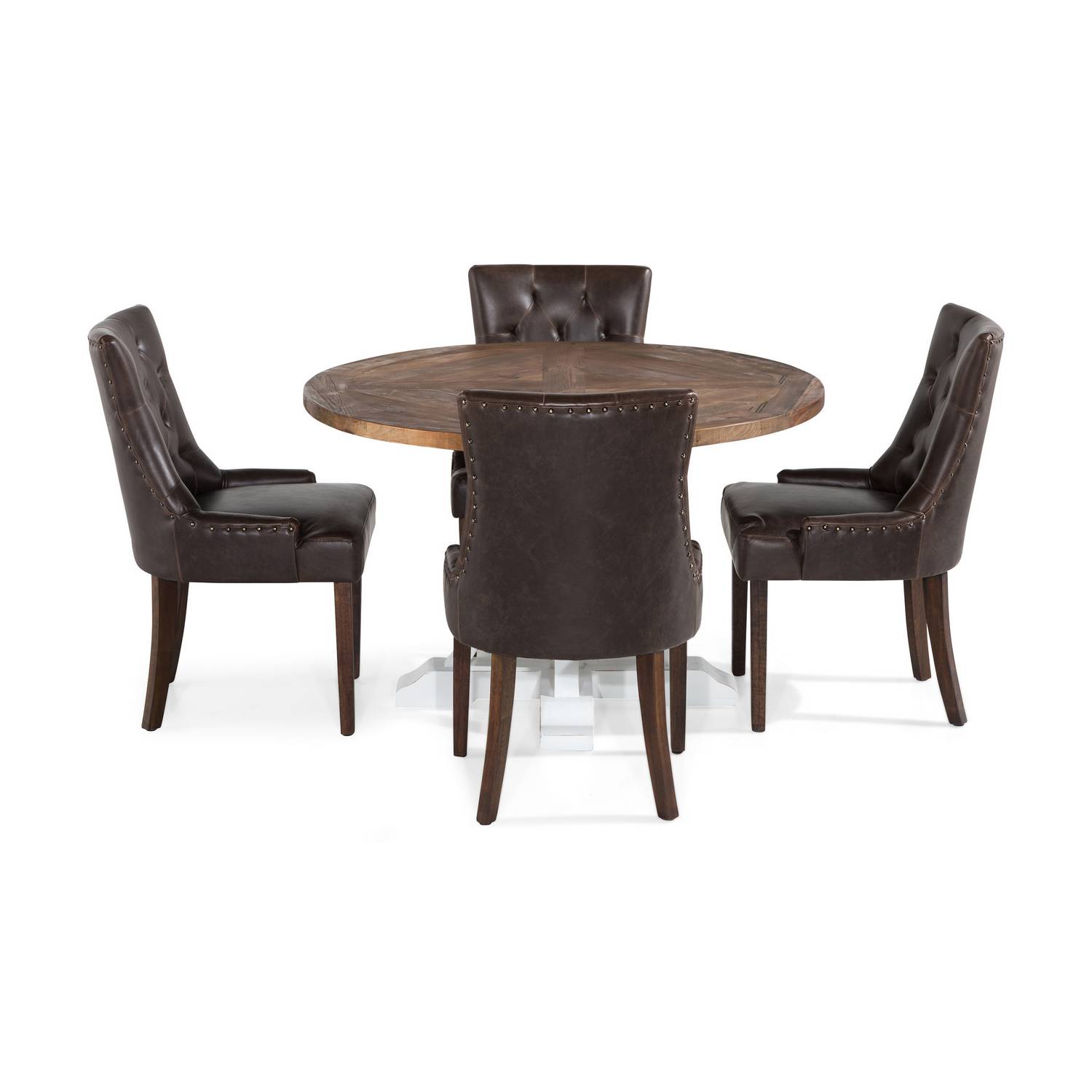 Matgrupp Bloomington Lyon Runt Matbord 120 cm Vit Bas med 4 Tuva Matstol Konstläder