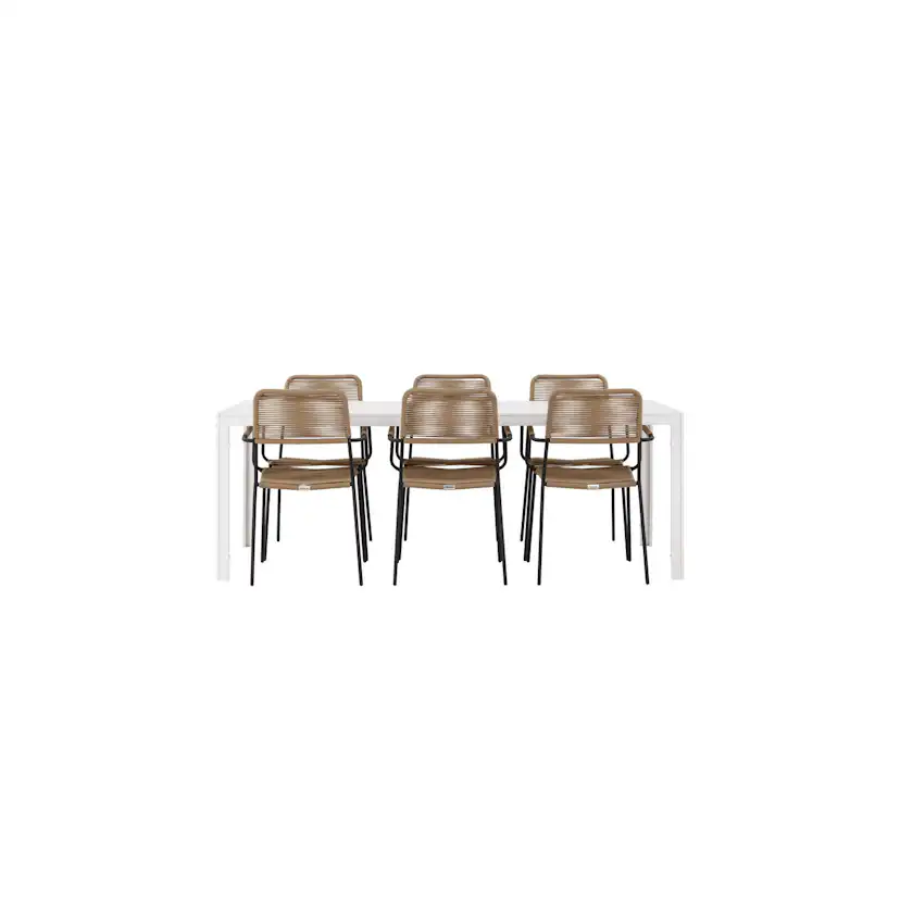 Break Dining Table - White / White Aintwood +Lindos - Armch Trädgårdsgrupp Venture Home Break med 6 Lindos Karmstolar