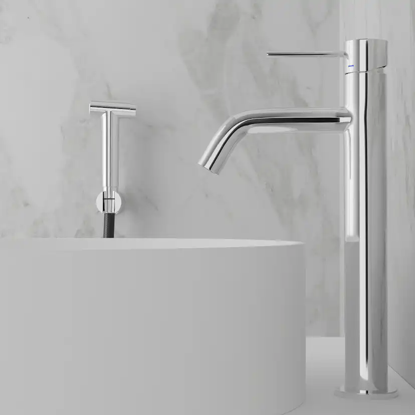 Tvättställsblandare Scandtap Steel Voyage High med Sidodusch