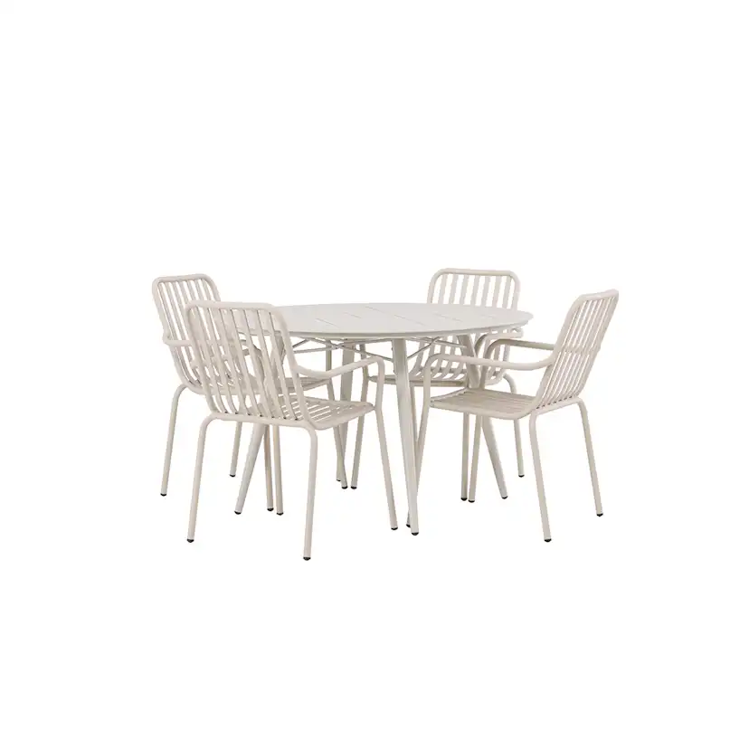 Lina Dining Table - Beige - Round 120 cm +Peking Diningchair Beige