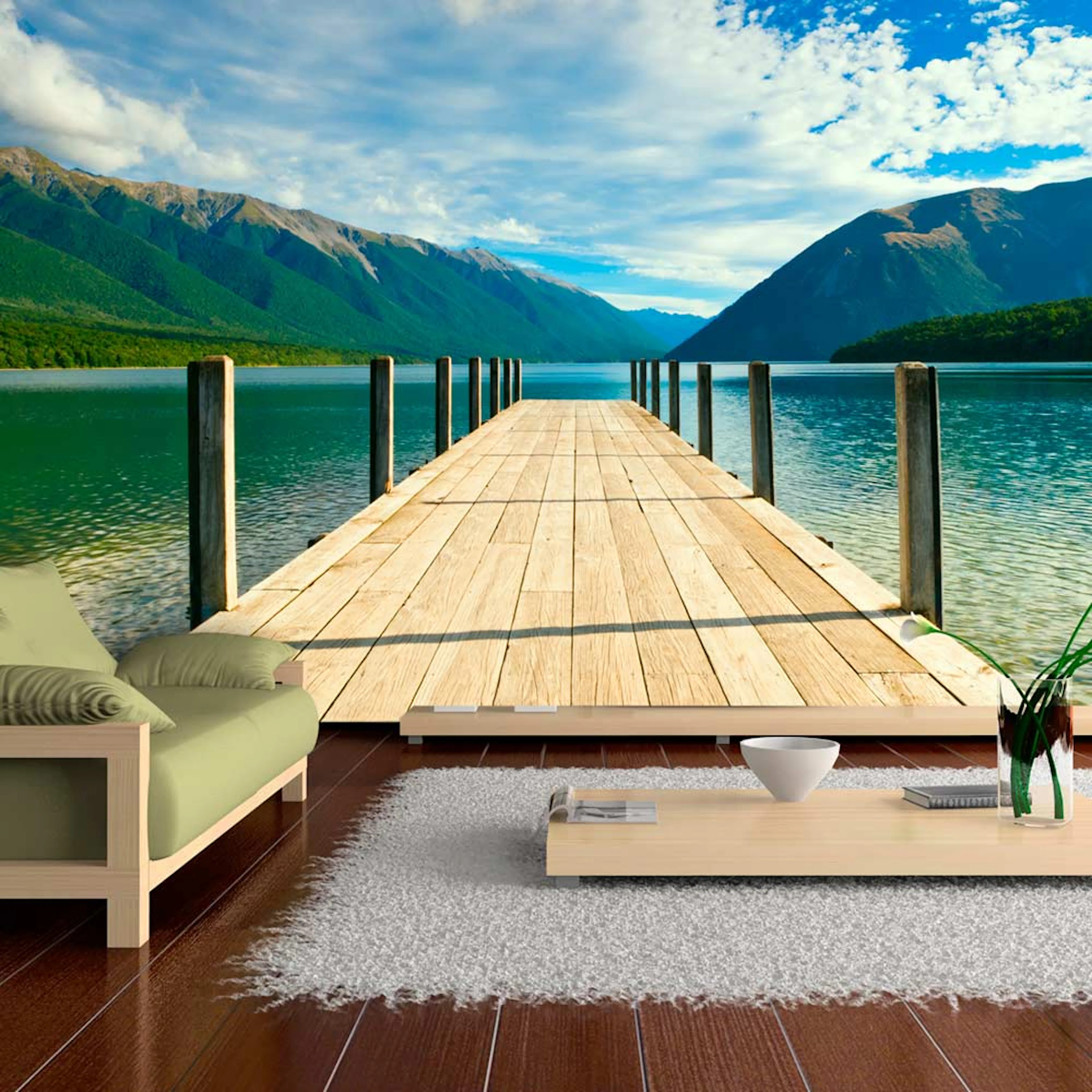 Fototapet Arkiio Mountain Lake Bridge 450x270 cm