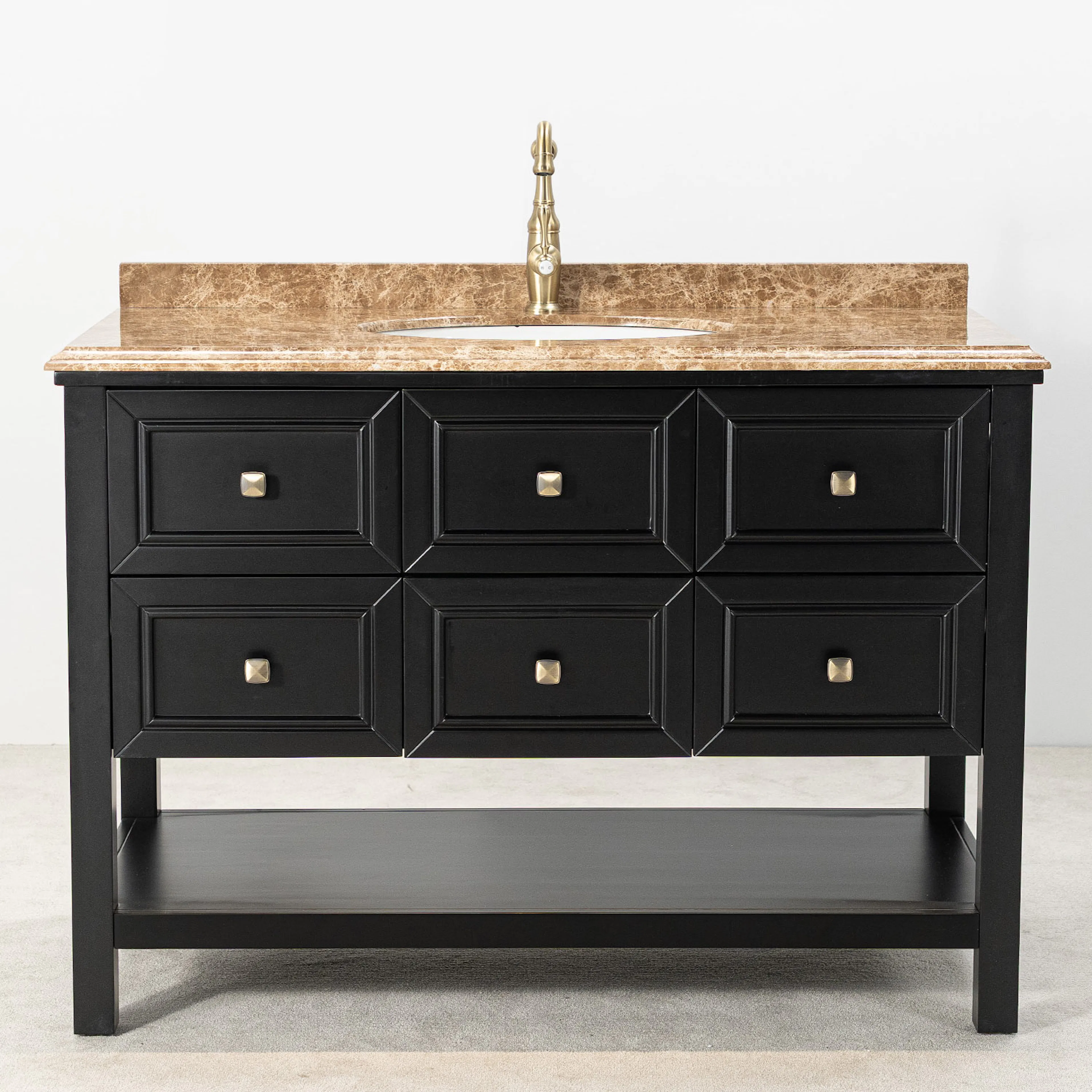 Kommod Badrum 120cm Utah Svart - Beige Marmor