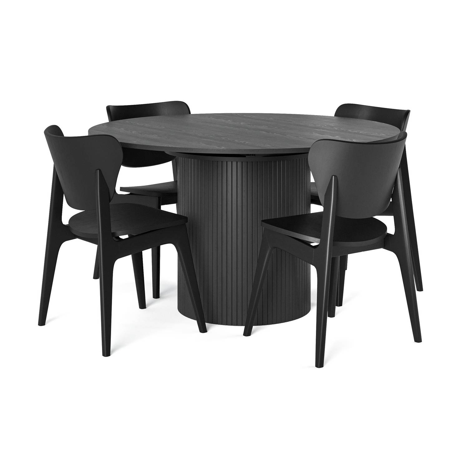 Matgrupp Bark Kopparbo Runt Matbord 130-180 cm Förlängningsbartt med 4Jerup Matstol