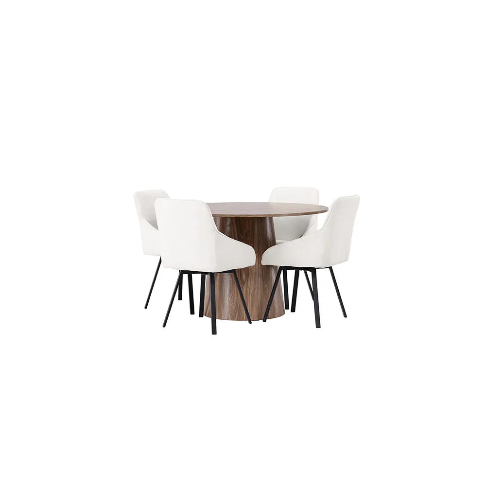 Matgrupp Venture Home Lanzo Ø120 cm med 4 st Rosie stolar Natur/Vit