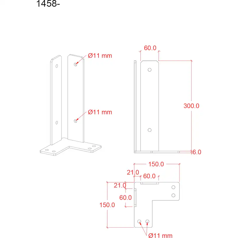 Hörna PLUS stolparfot för fundament För stolpar 9x9 cm - höjd 30 cm