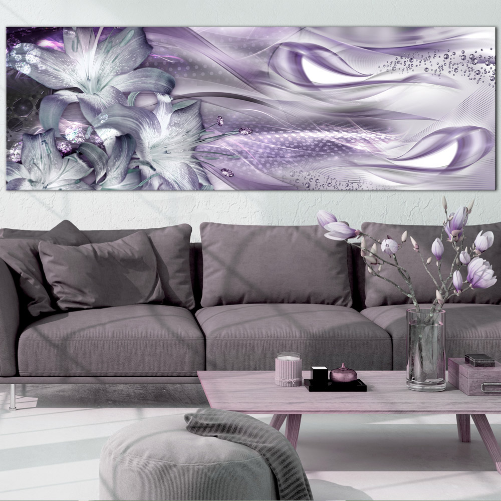 Tavla - Lilies and Waves (1 Part) Narrow Pale Violet 135x45 135x45 cm