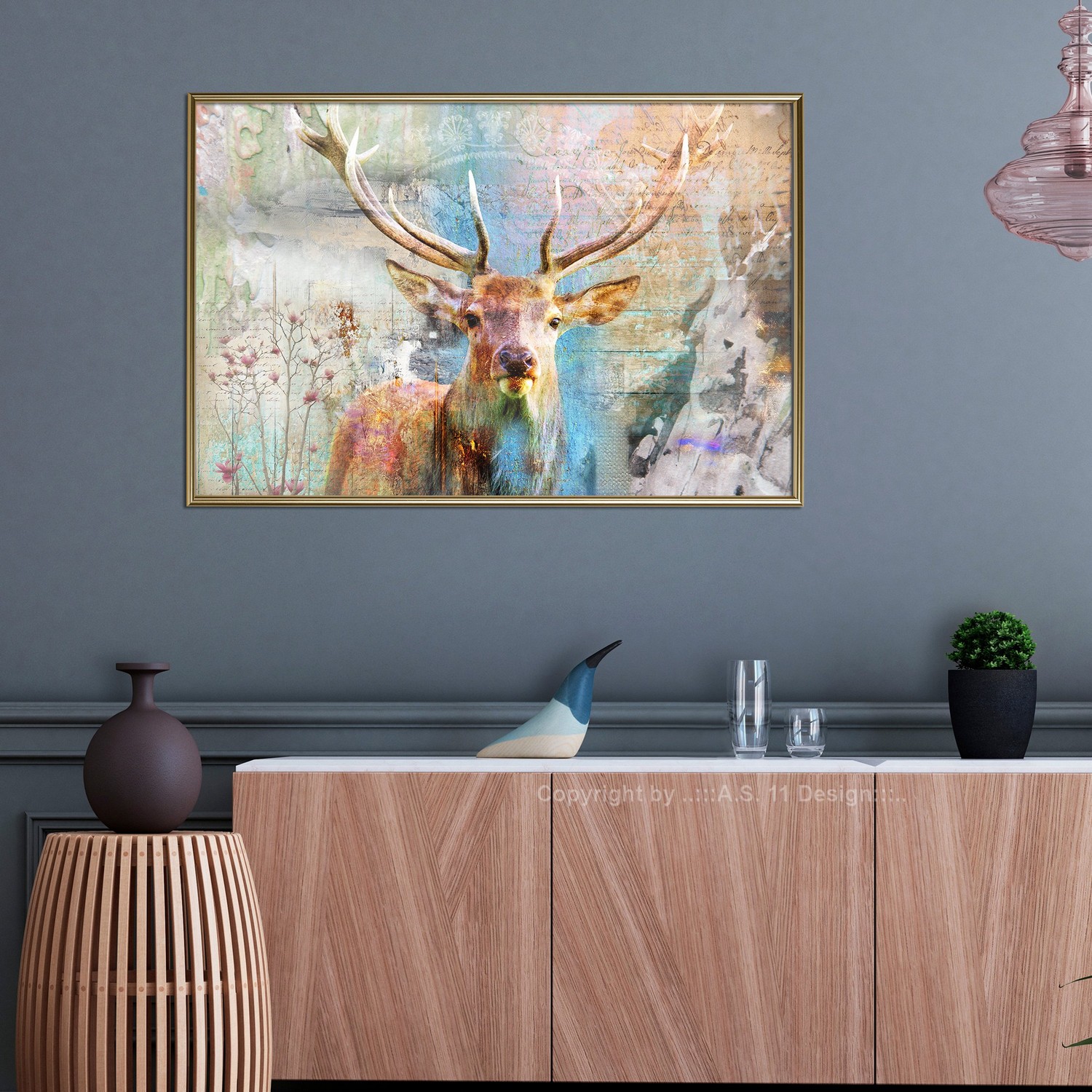 Poster Artgeist Affisch Deer on Wood