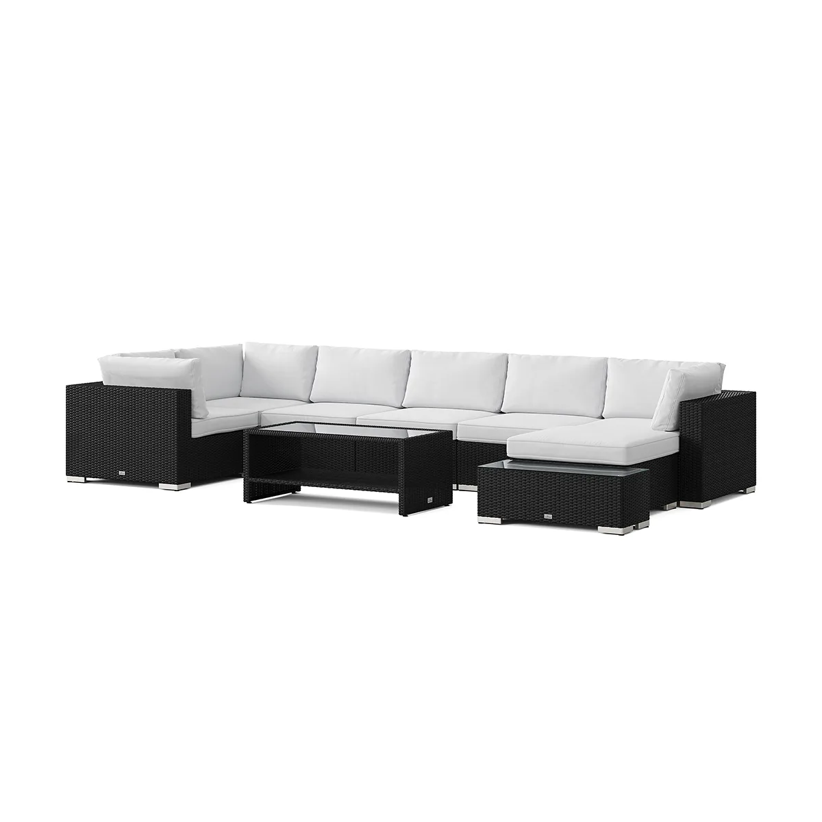 Loungegrupp Comfort Garden Bahamas utomhus U-soffa 7-sits vändbar divan med öppet avslut och bord med hylla