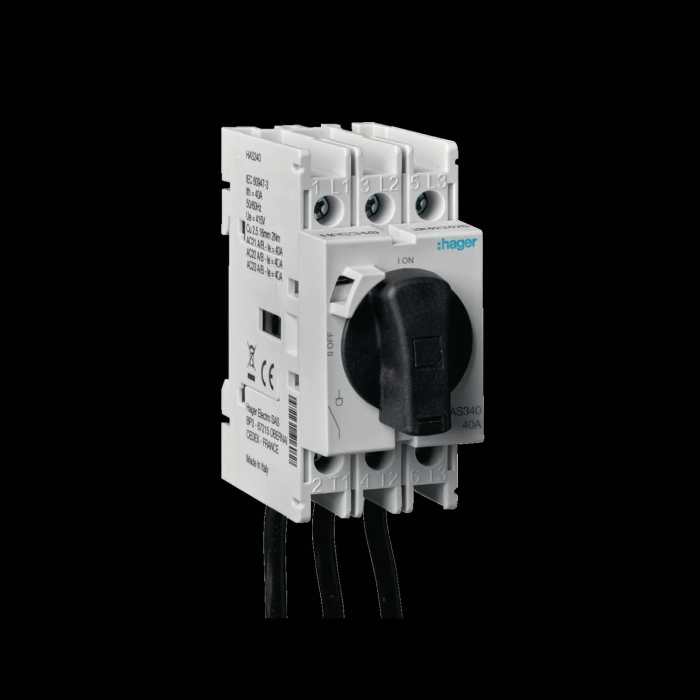 Huvudbrytare Hager 3-polig 2 Modulers Bredd