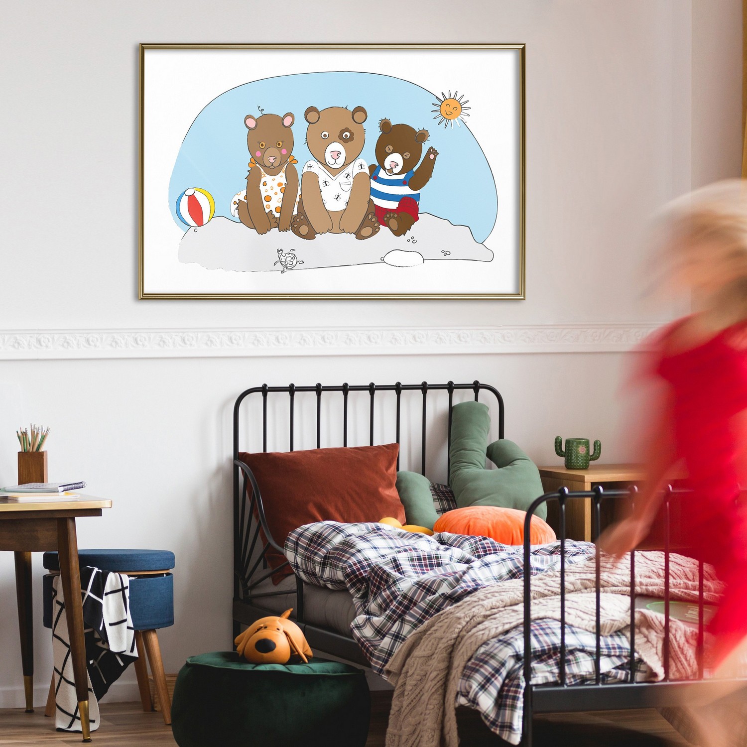 Affisch - Teddy Bears on the Beach [Poster] 45x30 Guld ram, 45x30 cm