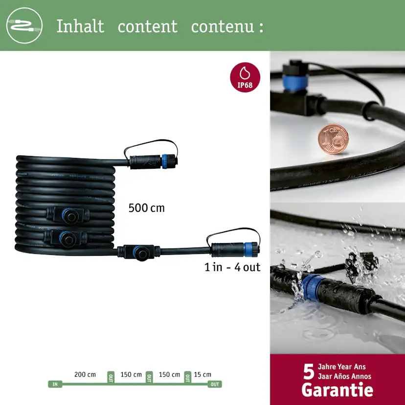 Anslutningskabel Paulmann Plug & Shine IP68 max. 150W 1in-4ut
