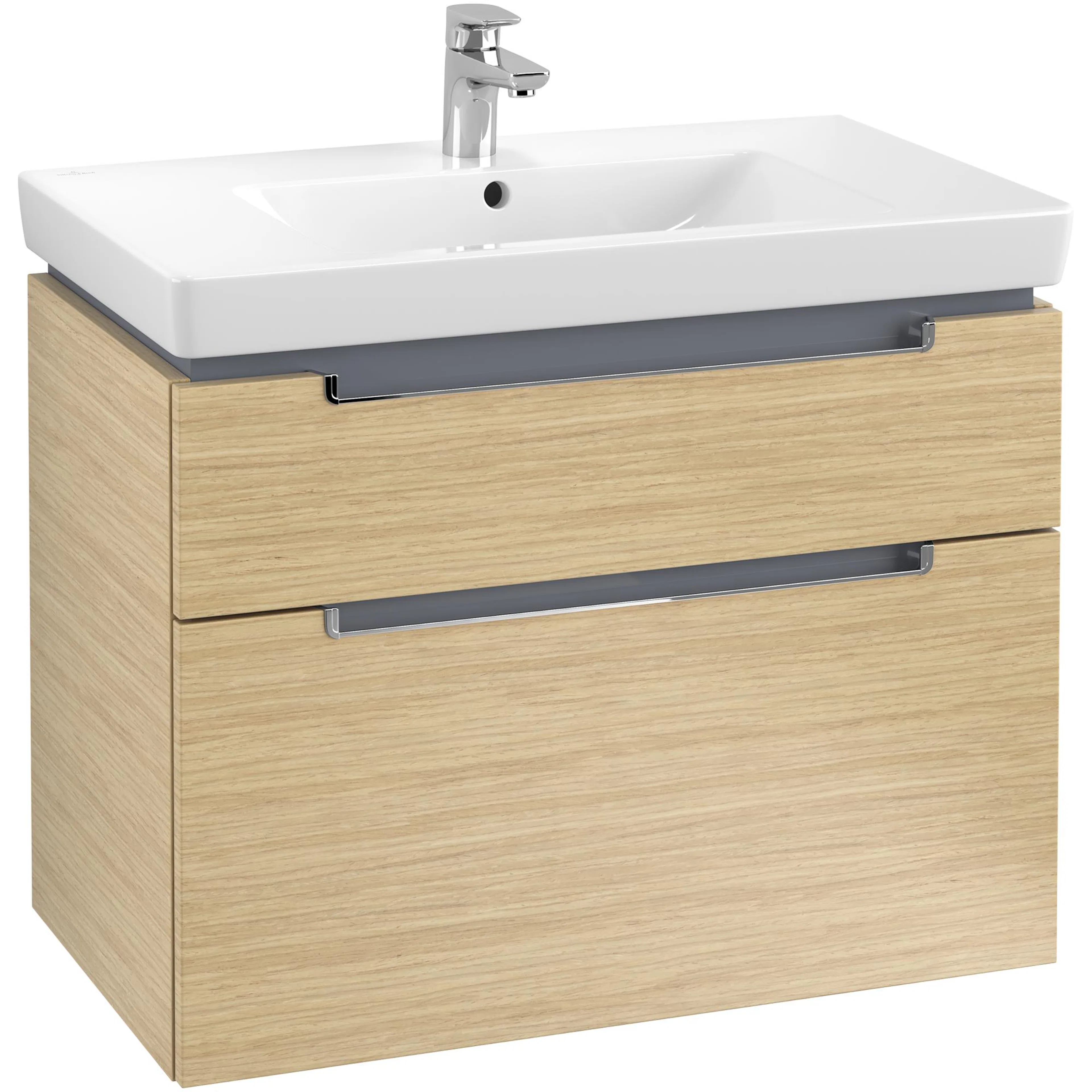 Tvättställsskåp Villeroy & Boch Subway 2.0 A91410VJ Nordisk Ek med Handtag i Blank Krom, H: 590 mm B: 787 mm