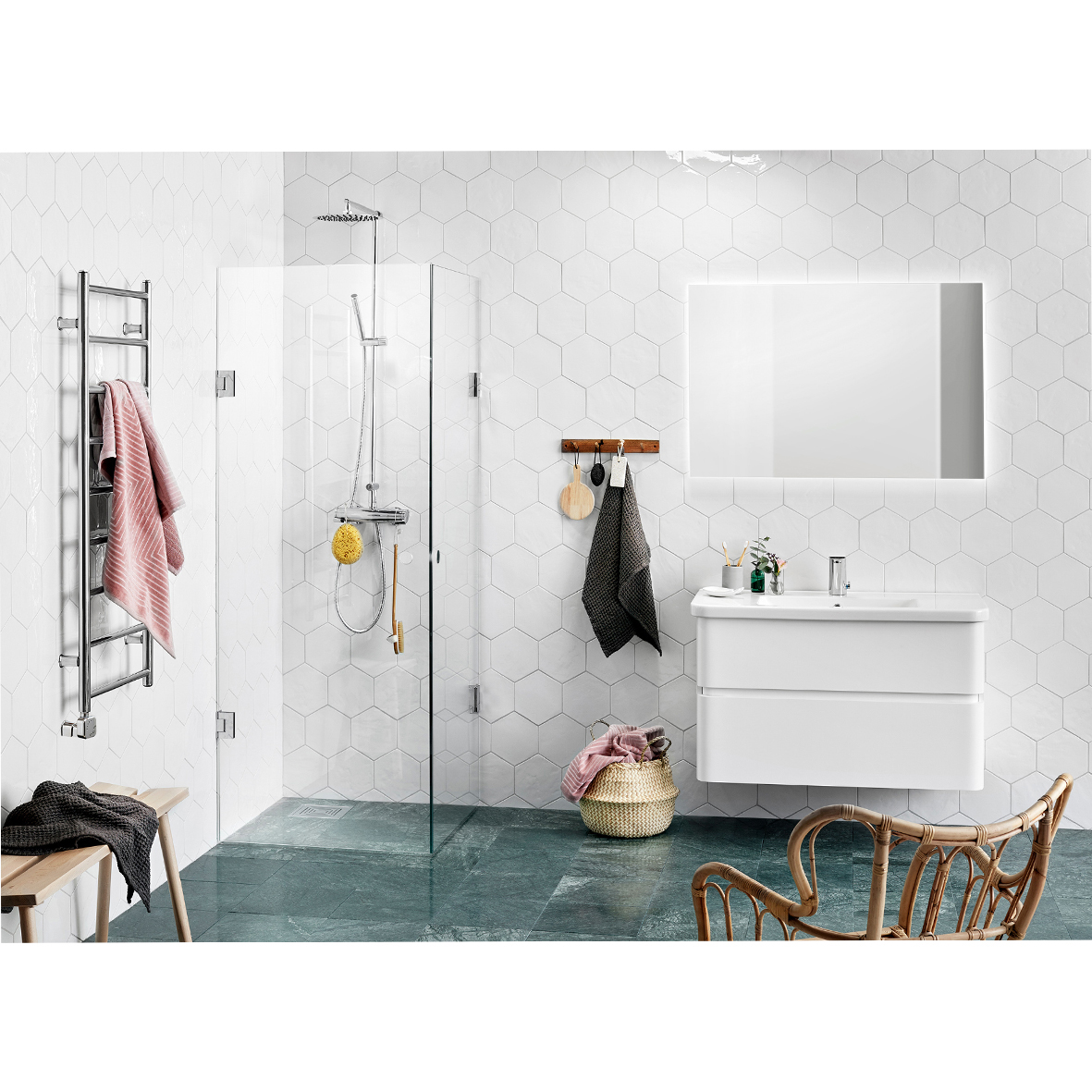AL LUXOR D-HÖRN 78X78 10TL VIT LxB: 780x780 mm, Vita Beslag, Glastjocklek: 10 mm