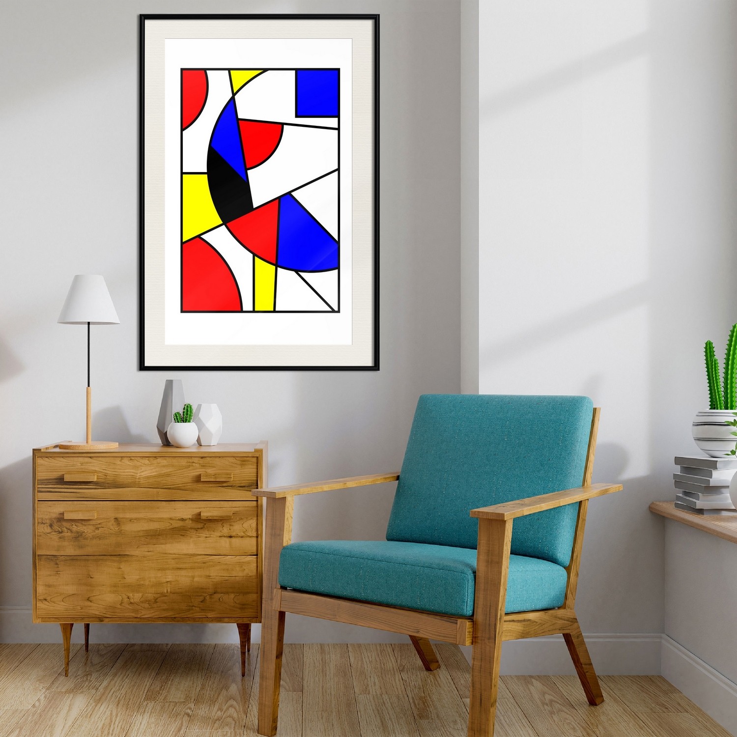 Affisch - Abstraction De Stijl [Poster] 40x60 Svart ram med passepartout, 40x60 cm