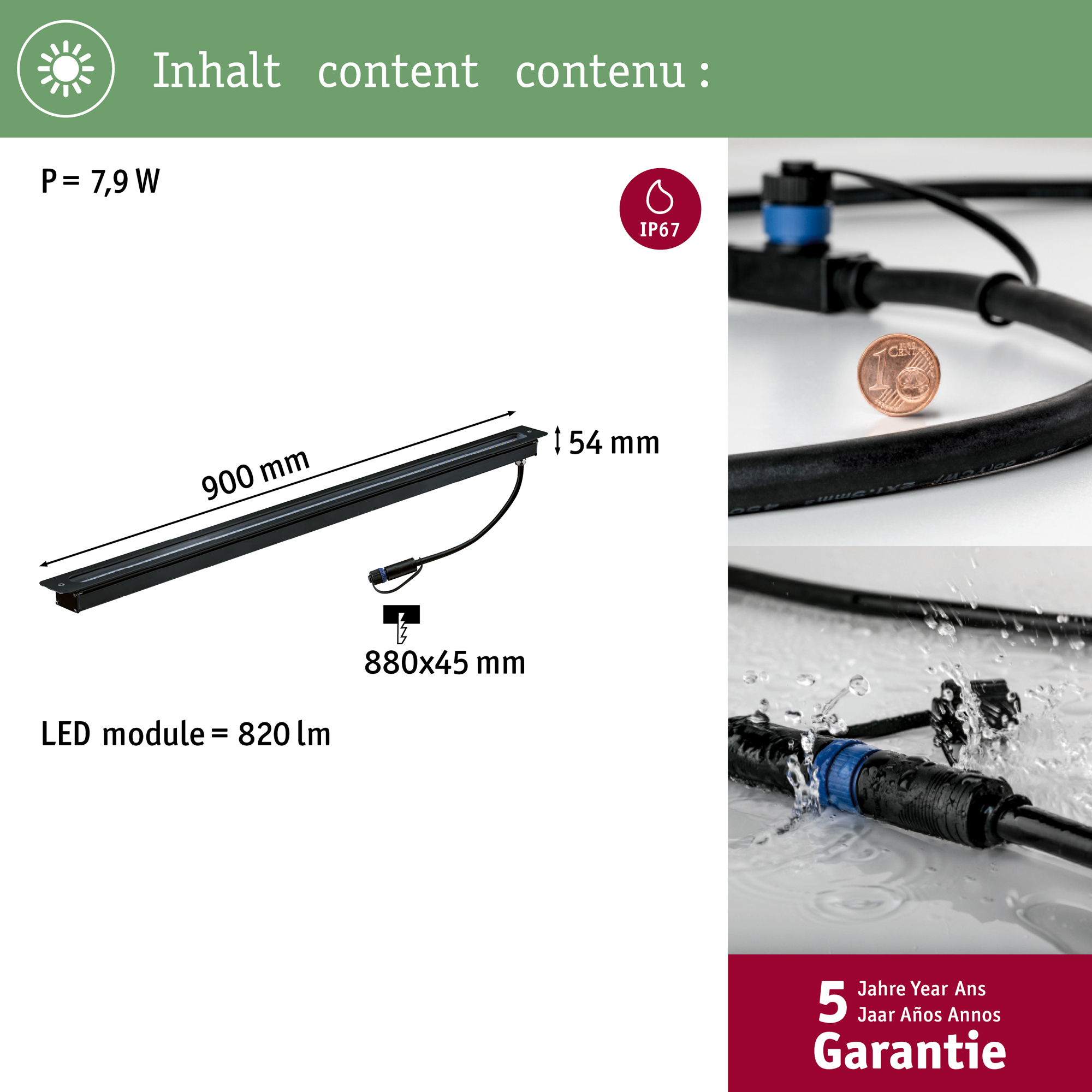 LED Infälld Markbelysning Paulmann Plug & Shine Ljuslist IP67 8W