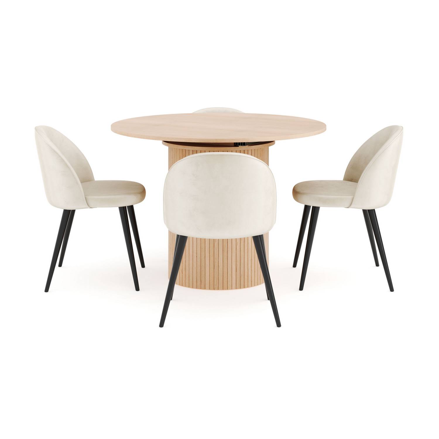 Matgrupp Bark Kopparbo Runt Matbord 106-156 cm Förlängningsbartt med 4 Valeri Matstol