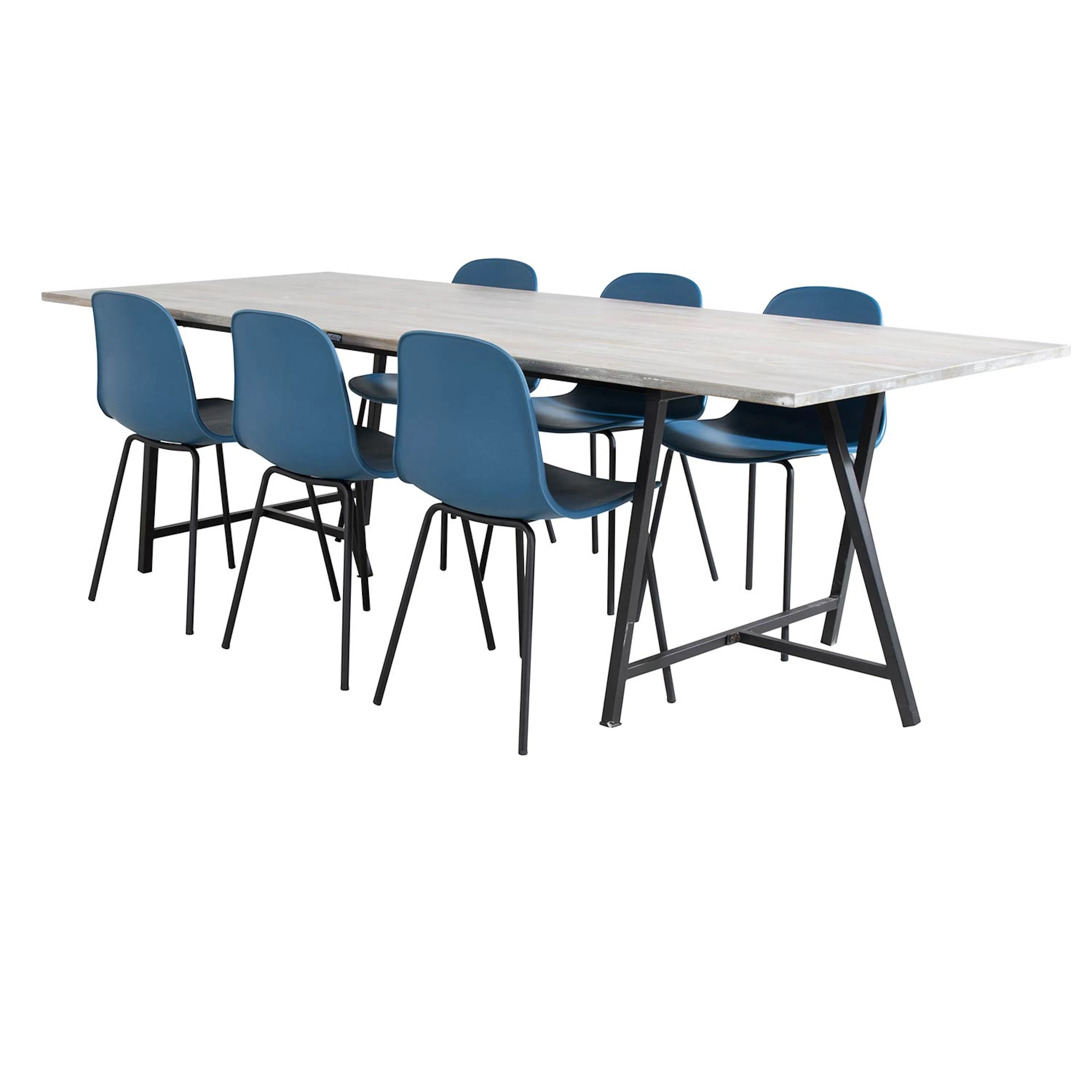 Jepara Table - Grey /Black+Arctic Chair - - Blue Plastic_6 Grå/Blå