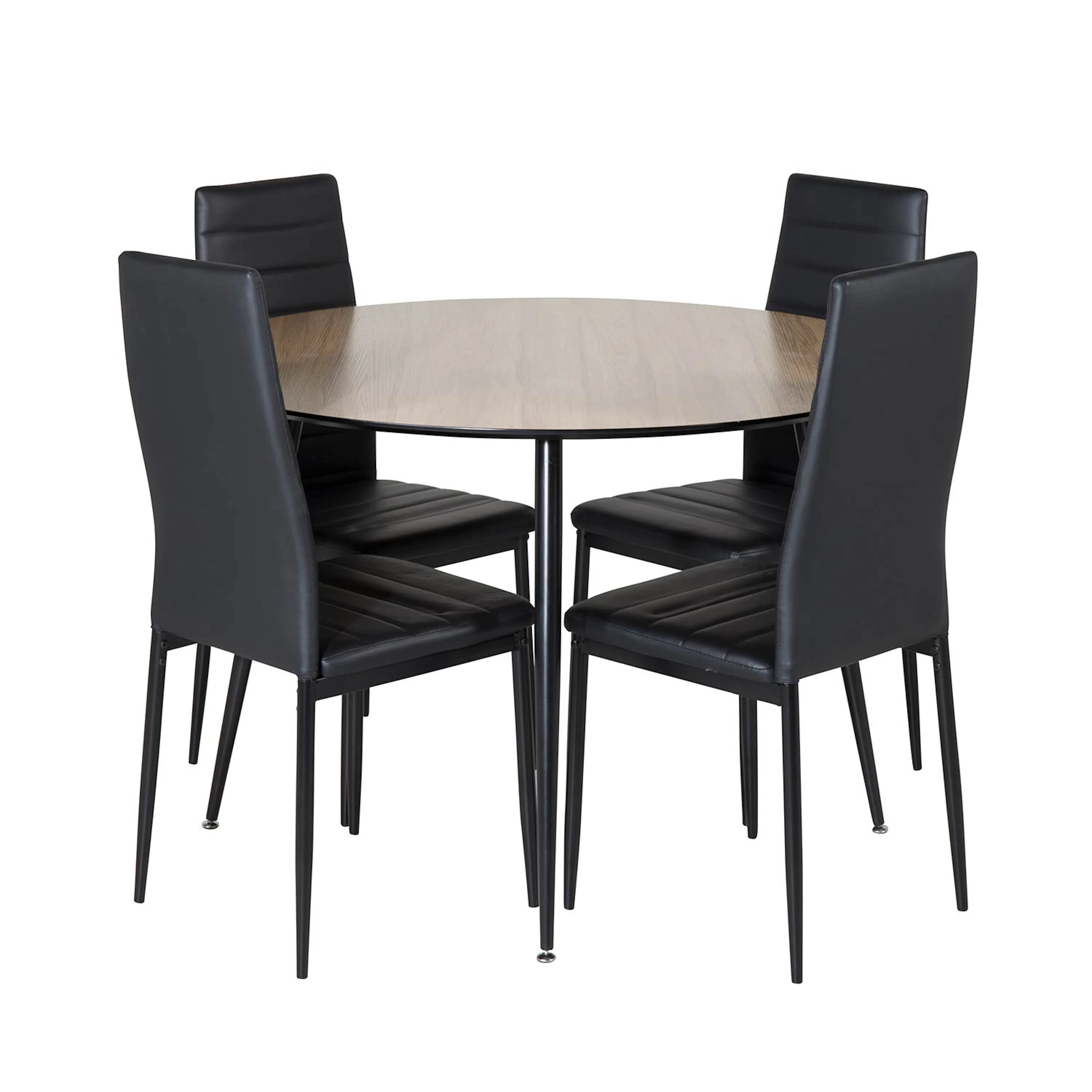 Silar Table-Round Melamine+Slim High Back Chair-Black PU_4 Natur/Svart