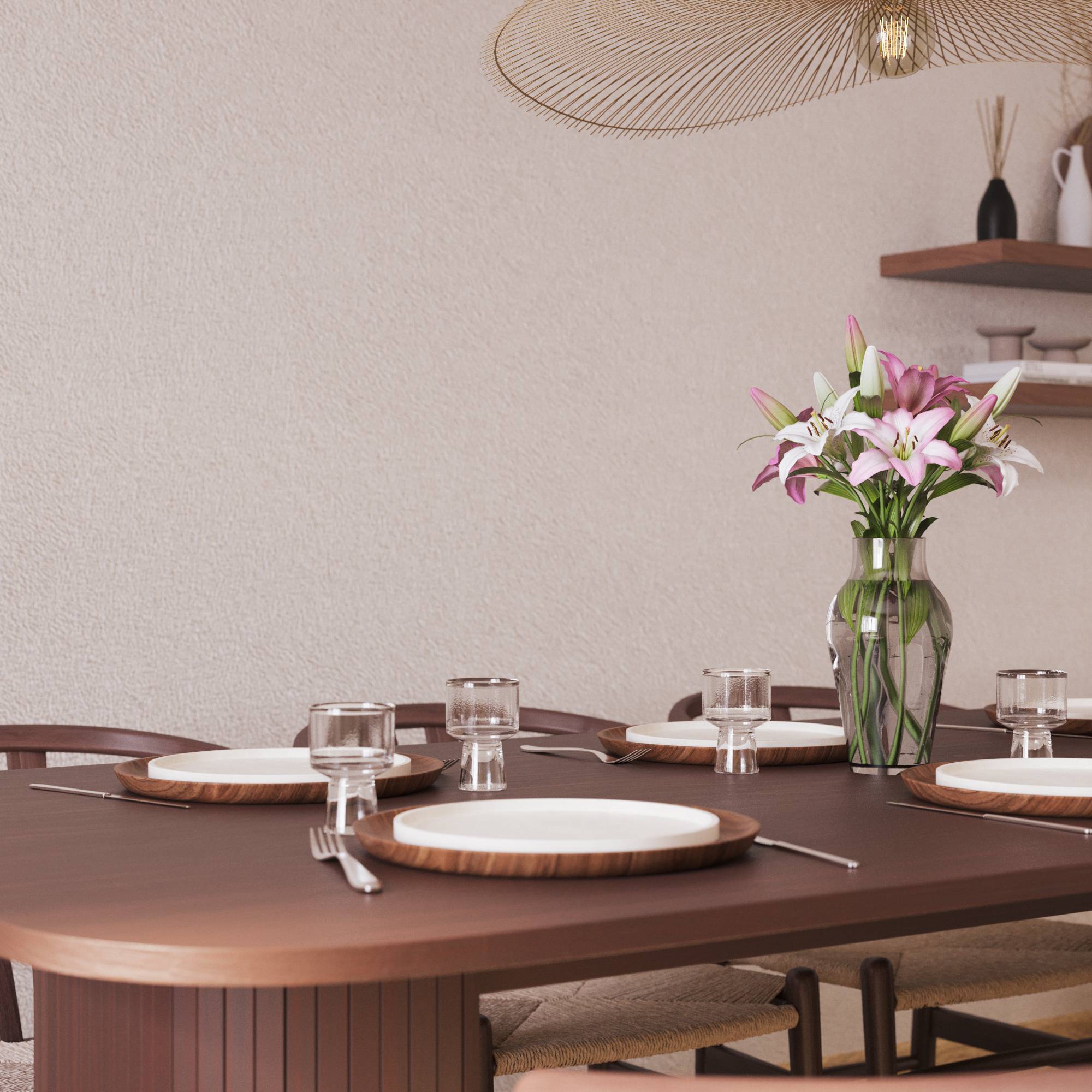 Matgrupp Bark Kopparbo Rektangulärt Matbord 200 cm med 6 Dastoori Matstol Brun