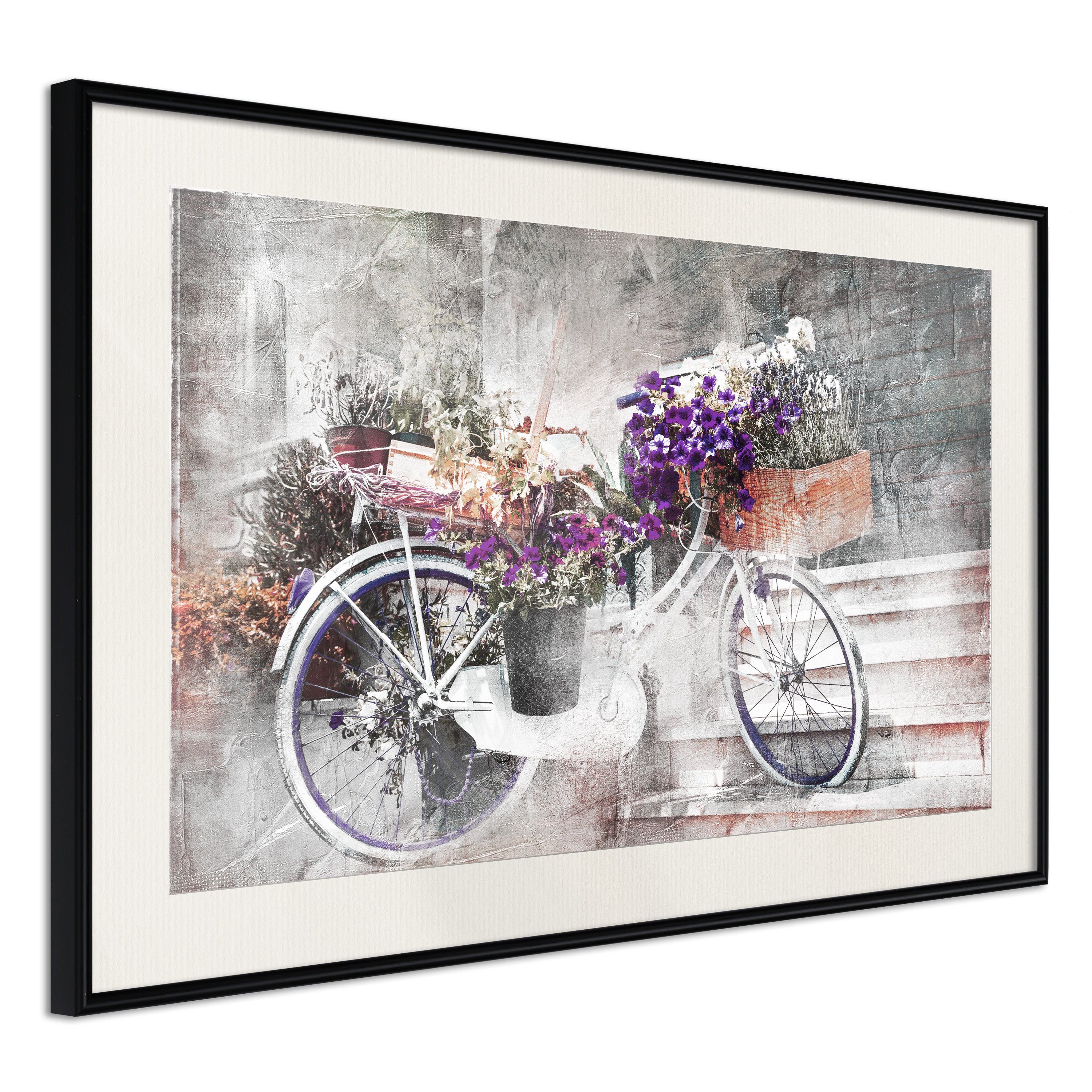 Affisch - Floral Bike [Poster] 45x30 Svart ram med passepartout, 45x30 cm