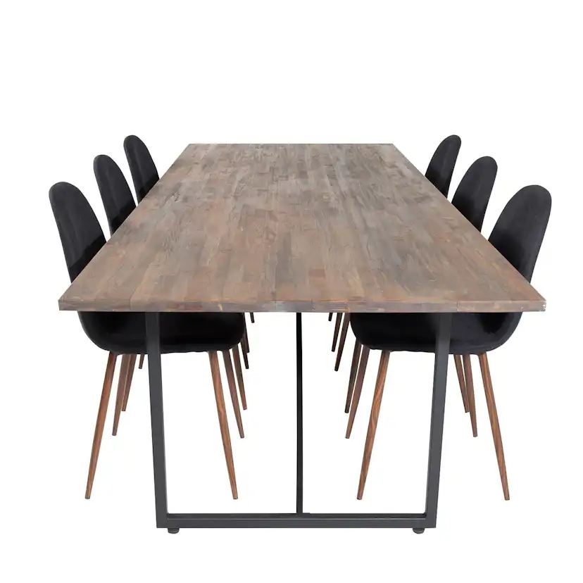 Padang Table - Dark Teak / Black+Polar Chair -Black Fabric_6 Teak/Svart/Valnöt