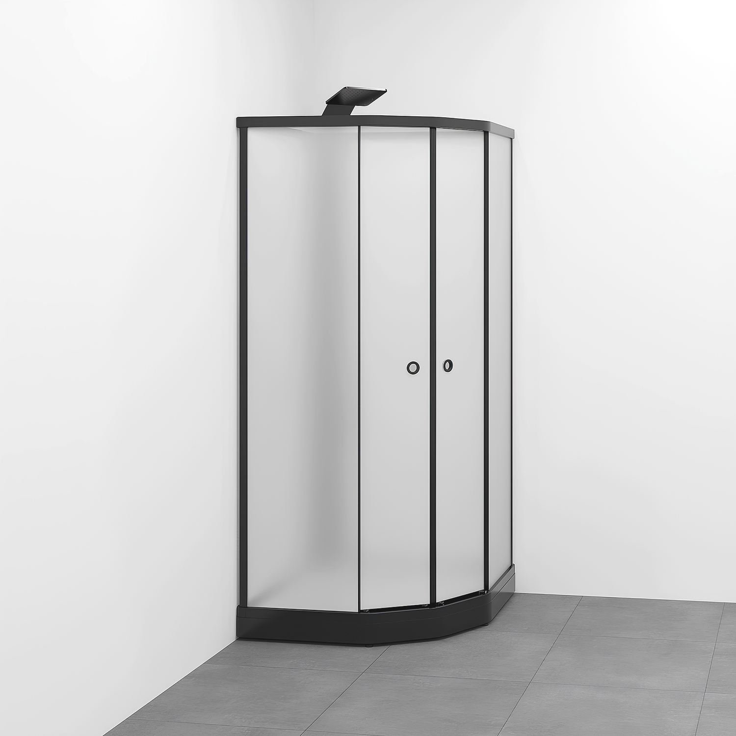 Flow kabin Semi Infälld Bland 81x81 Svart Ice/Vit bakvägg 810x810 mm, Svart Profil, Frostat glas/Vit bakvägg
