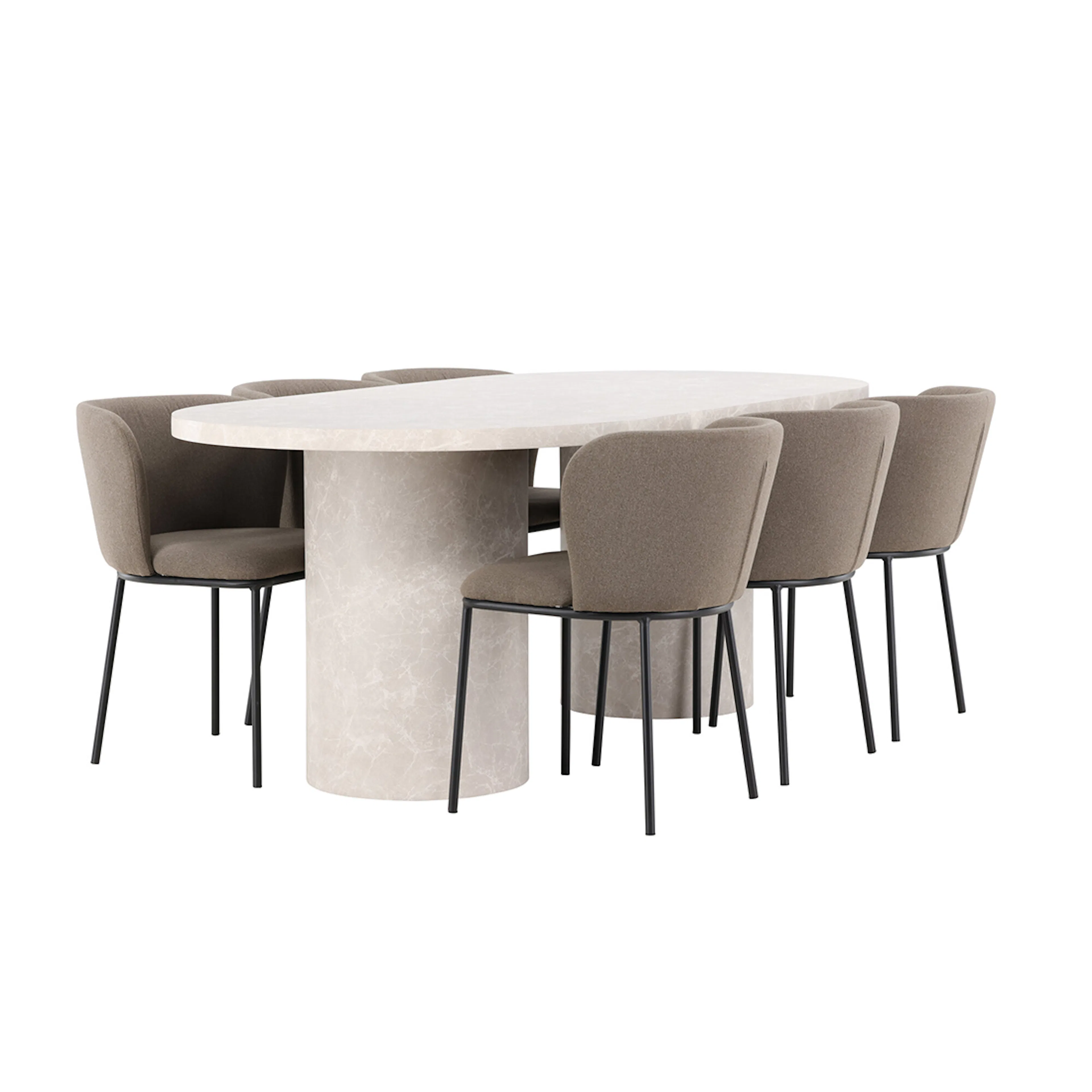 Narvik Table - Beige with 6 Edina Chair - Black / Brown Färg: Beige