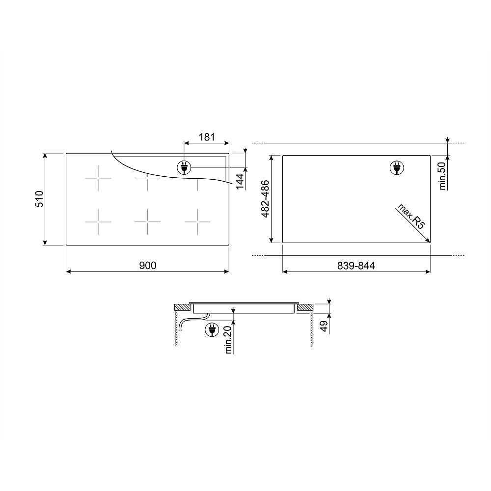 Induktionshäll Smeg SI1M24954D med 5 Kokzoner Svart 90 cm