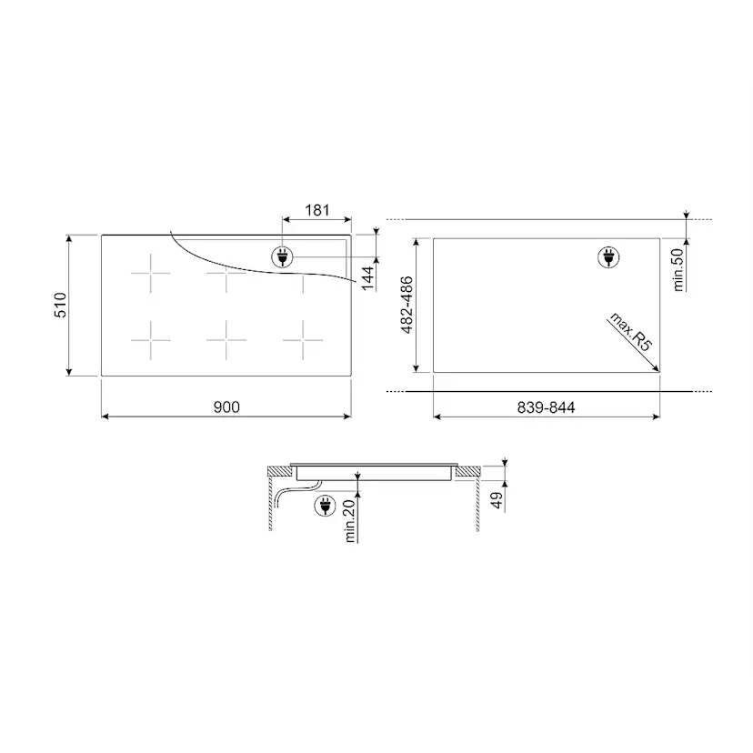 Induktionshäll Smeg SI1M24954D med 5 Kokzoner Svart 90 cm