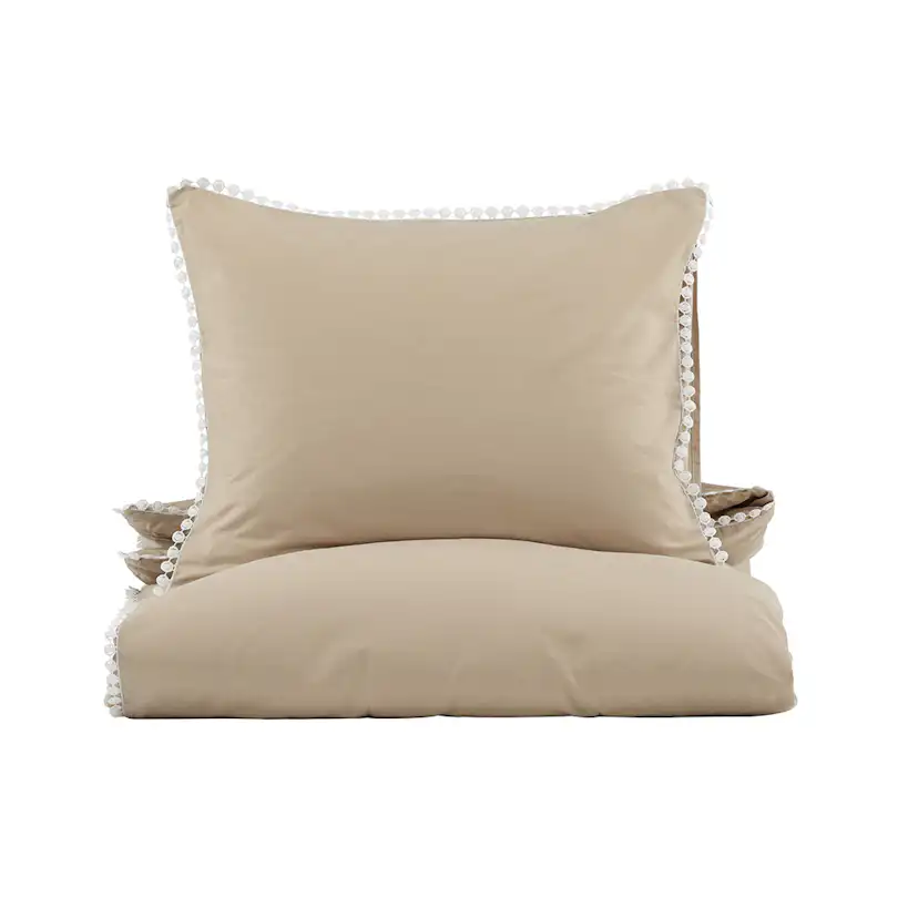 Livia Bed Set Cotton Sateen Beige White Decor 150x200 cm Färg: Beige, Mått: 150x200 cm