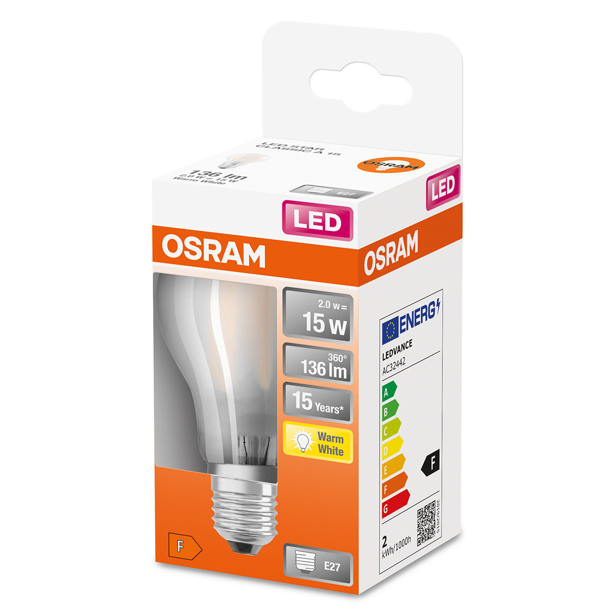 LED-Lampa Osram Normal (15) E27 Matt 827 Cl A