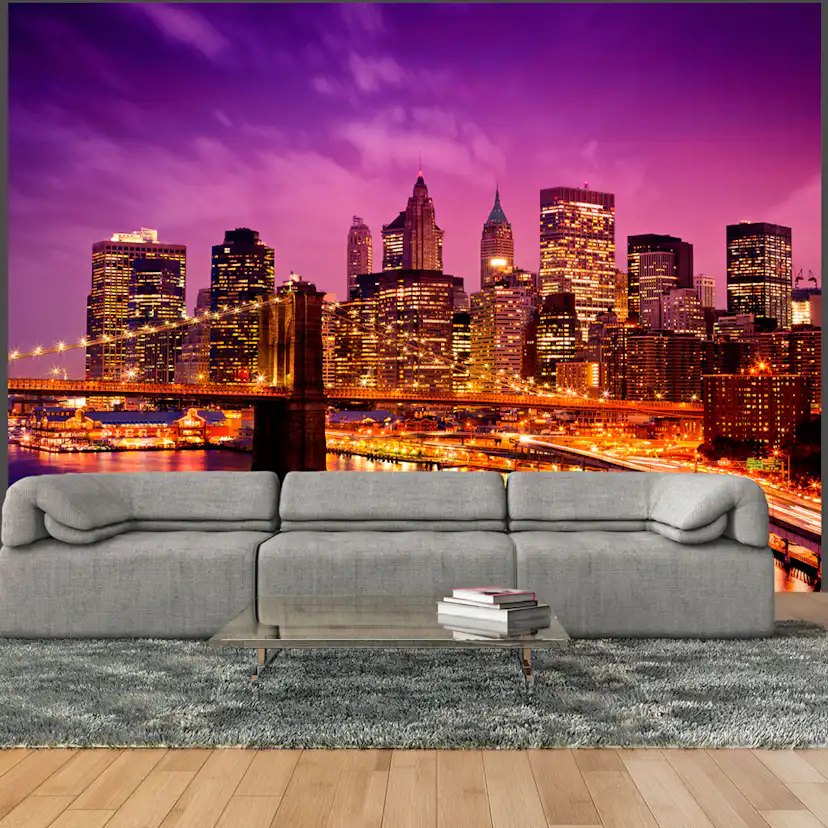 Fototapet Arkiio Manhattan Och Brooklyn Bridge På Natten