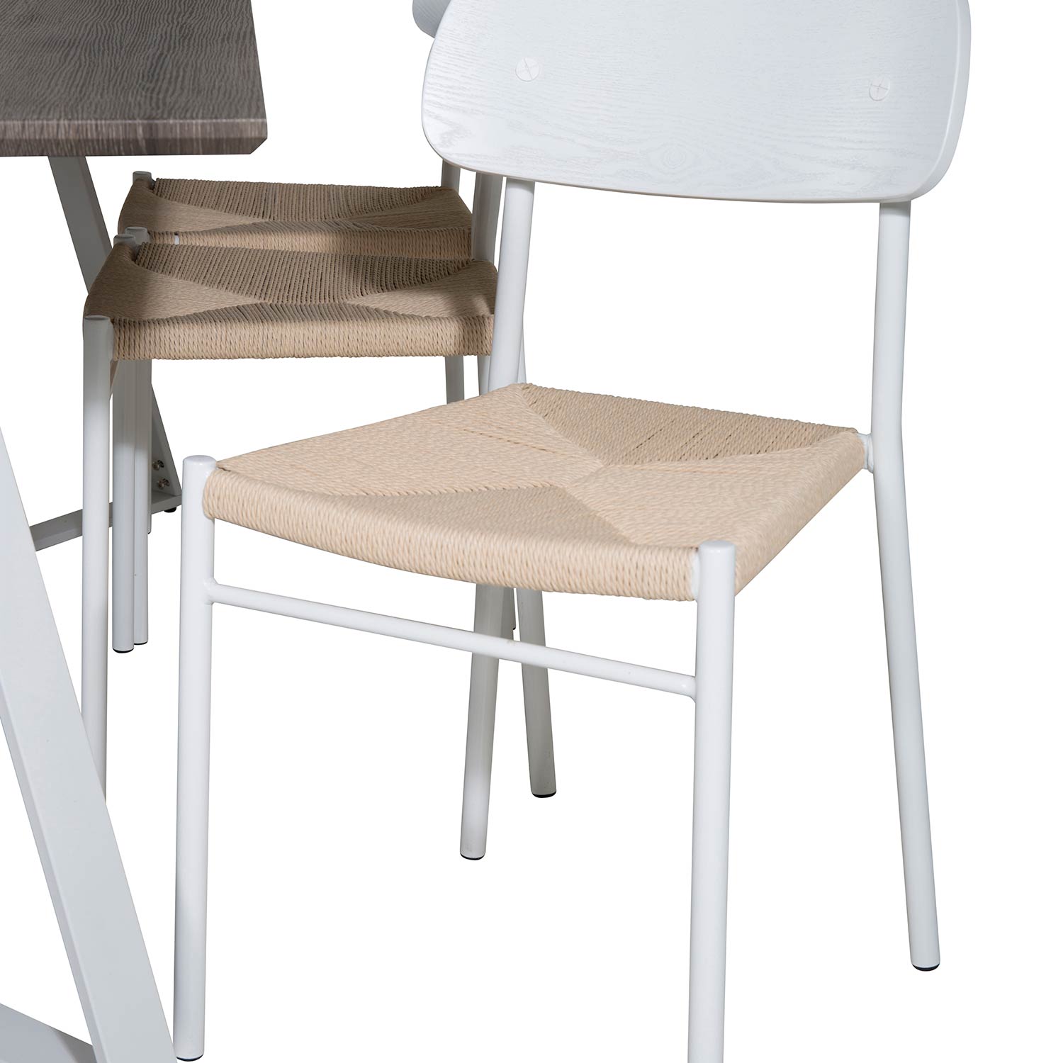 Marina Table -grå"oak"/Polly Chair - Nature / White_6 Grå/Vit/Natur