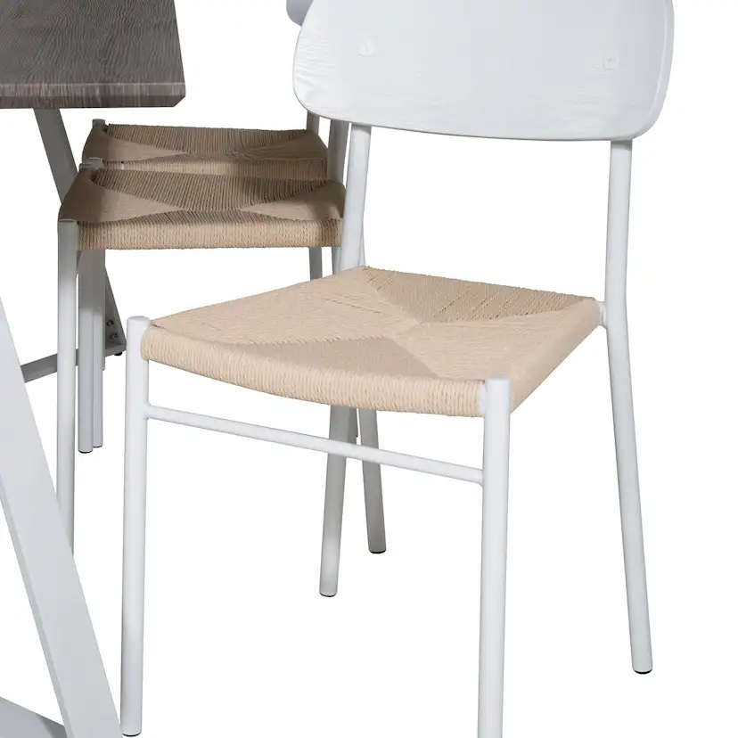 Marina Table -grå"oak"/Polly Chair - Nature / White_6 Grå/Vit/Natur