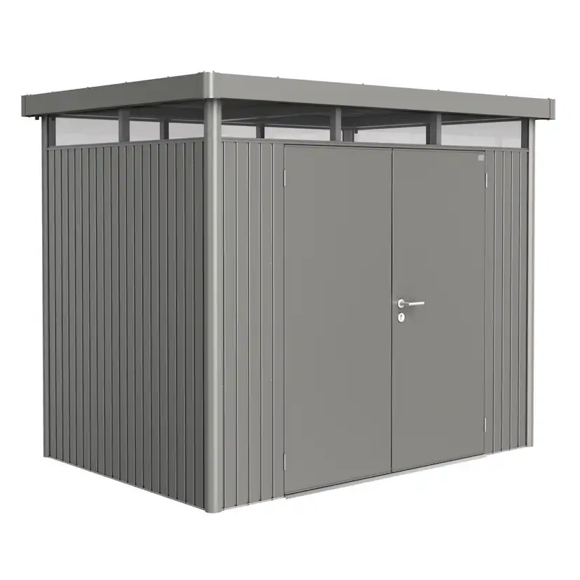 Garden shed HighLine size H2 metallic quartz grey with doubl Metallic Kvartsgrå