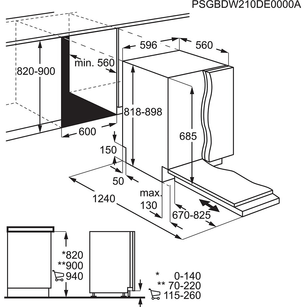 Integrerad Diskmaskin AEG FSE85708P Helintegrerad för IKEA Metod