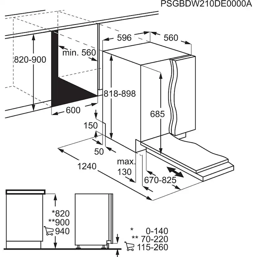 Integrerad Diskmaskin AEG FSE85708P Helintegrerad för IKEA Metod
