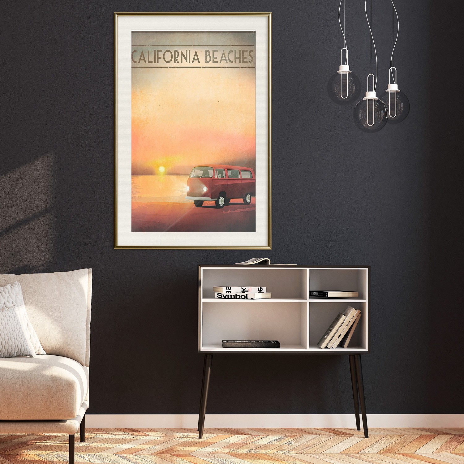 Affisch - California Beaches [Poster] 40x60 Guld ram med passepartout, 40x60 cm