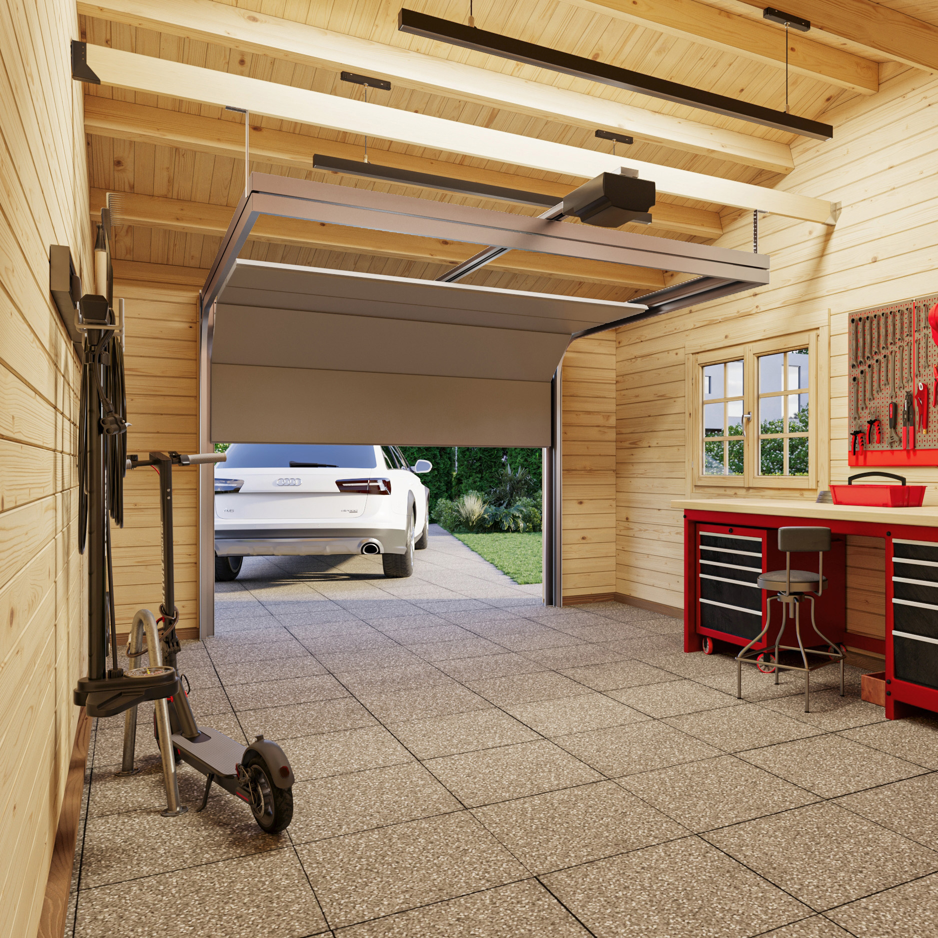Roger 19,0+33,2 m2 with sectional door BNDIP Impregnerad brun