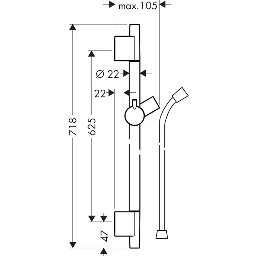 Unica Duschstång S Puro 65 cm med duschslang Matt Svart, H: 718 mm