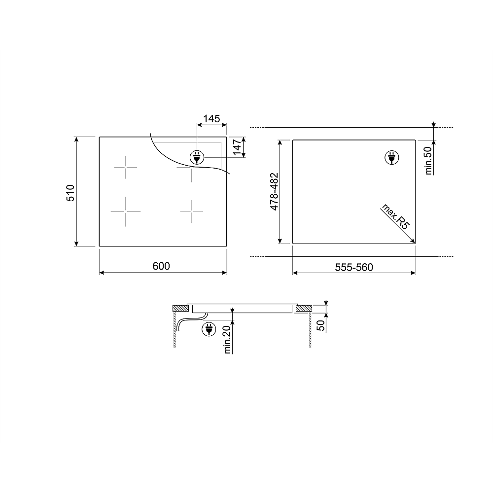 Induktionshäll Smeg SI1M24644D med 4 Kokzoner Svart 60 cm