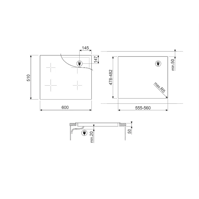 Induktionshäll Smeg SI1M24644D med 4 Kokzoner Svart 60 cm