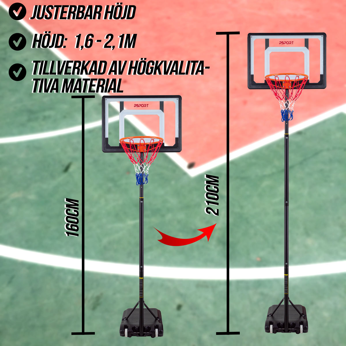 Basketkorg ProSport för Barn 1,6-2,1m