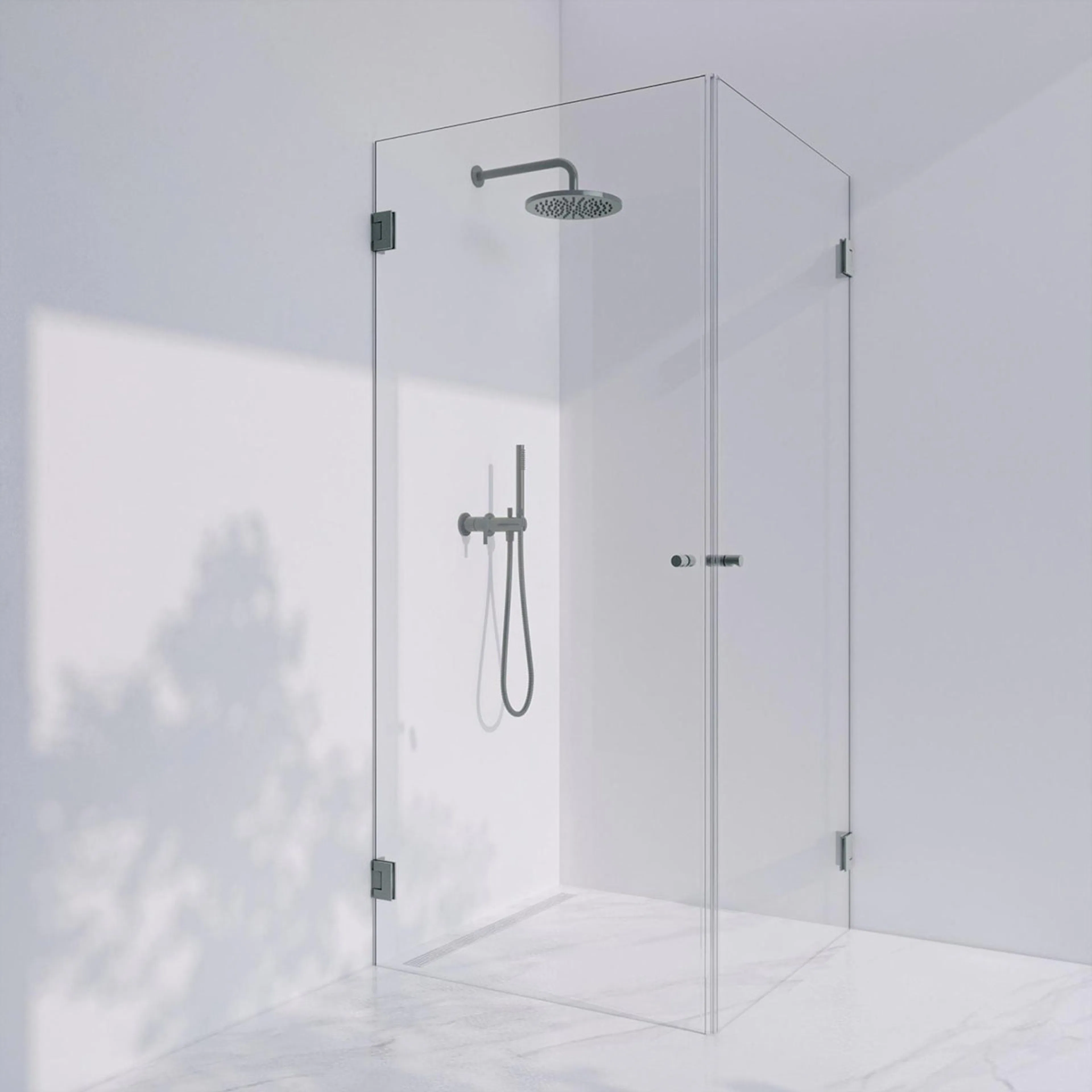 Invitrea Flair GH22/80x90/Frostad stål/Fingerhål/Linjeglas Storlek: 800x900 mm, Glastyp: Linjeglas, Profil: Frostad stål, Handtag: Fingerhål