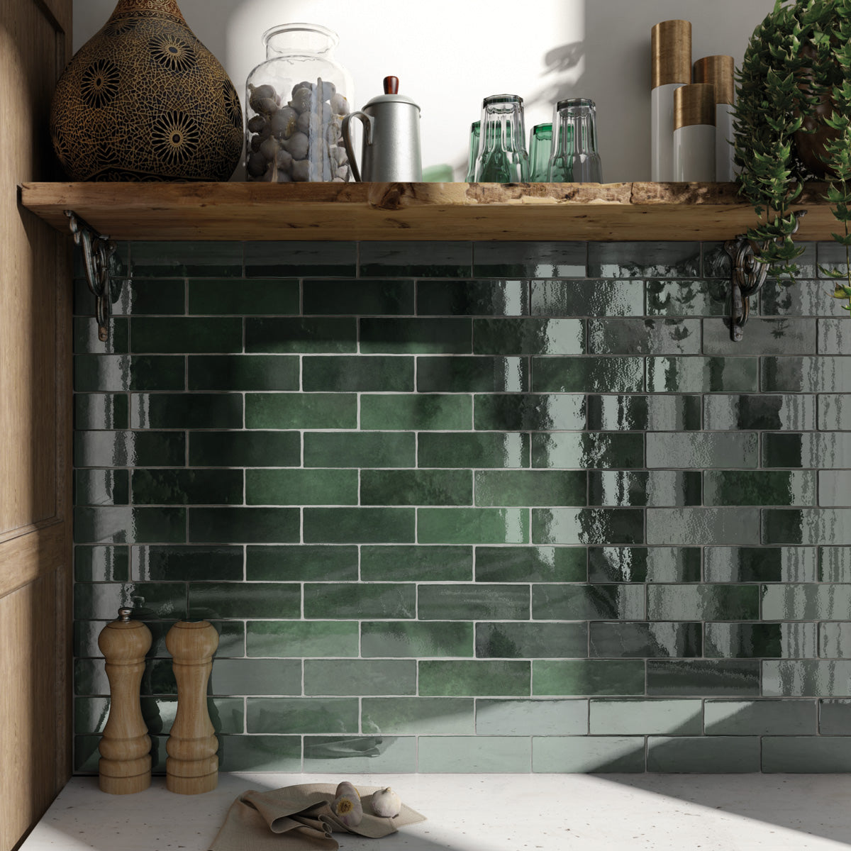 Kakel Tenfors Creativa Moss Green Blank 6,5x20