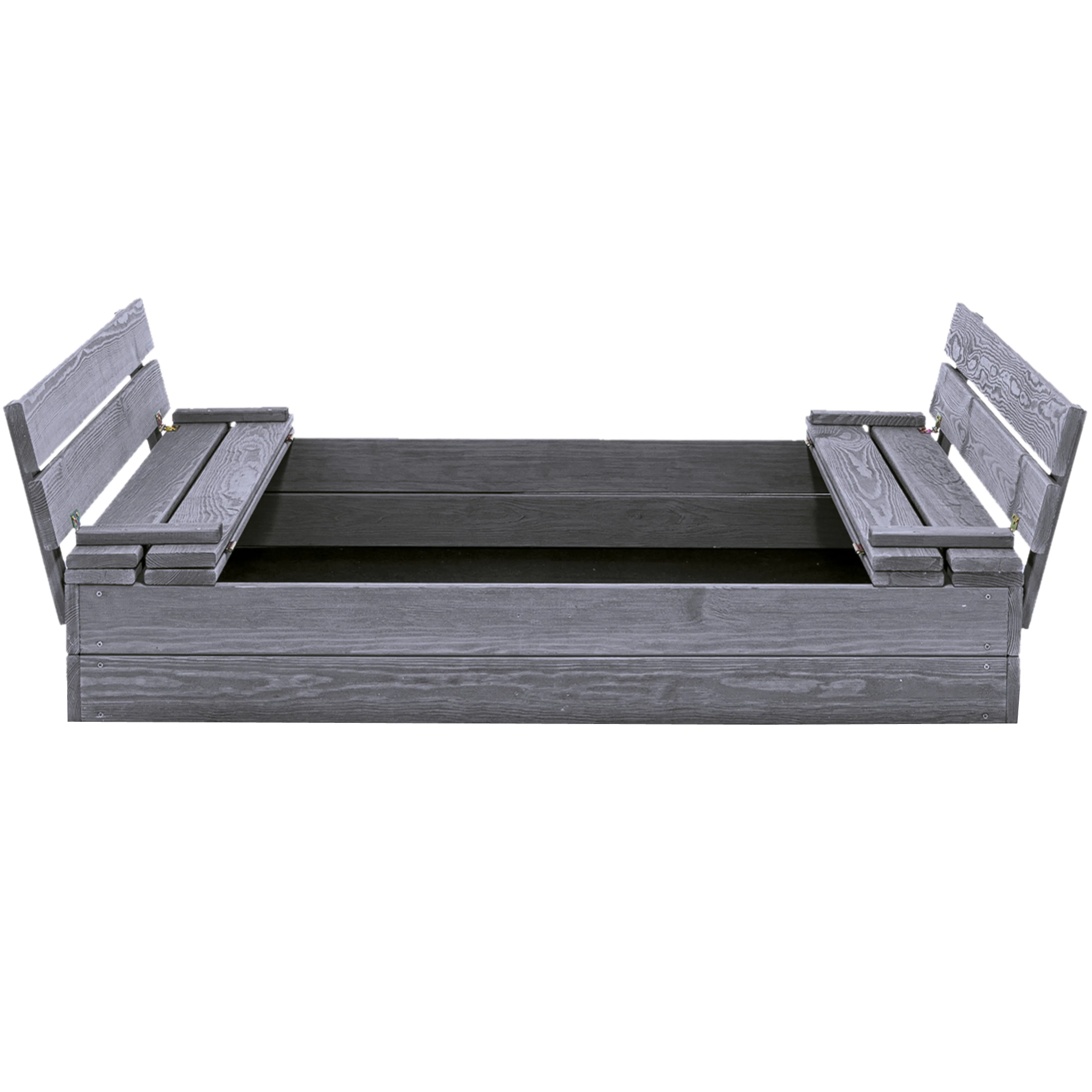 Sandlåda Nordic Play Grå Grundmålad 120x120 cm Med Fällbart Lock & Bänk