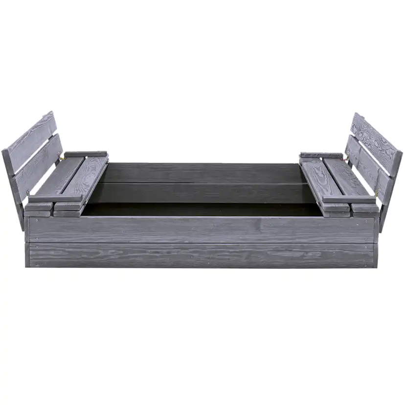 Sandlåda Nordic Play Grå Grundmålad 120x120 cm Med Fällbart Lock & Bänk